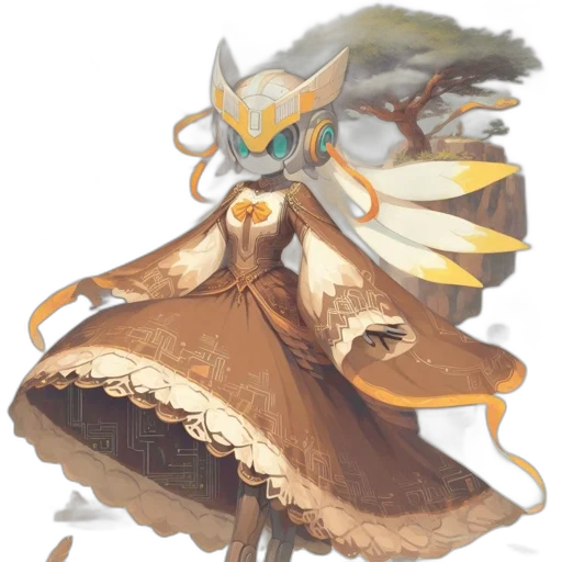 dress, crown, staff, mask, concept art, fantasy art, pixel art, watercolor transparent PNG cut-out