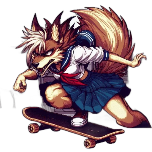 animal, anime, concept art, fantasy art, cartoon, anthropomorphic, wolf, fox transparent PNG cut-out