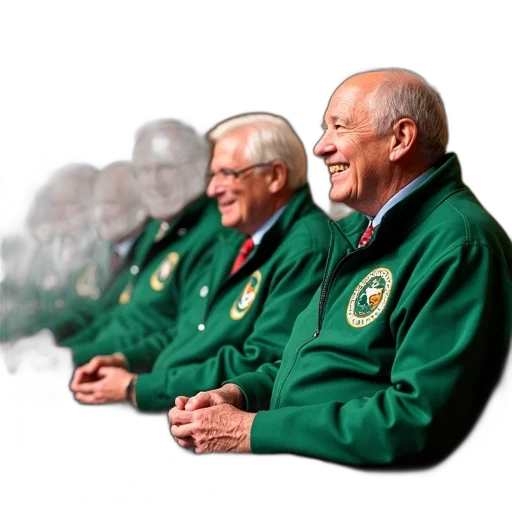 jacket, staff, group, elderly, men, wearing, green, jackets transparent PNG cut-out