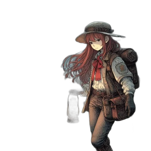 hat, jacket, staff, weapon, concept art, fantasy art, watercolor, pixel art transparent PNG cut-out
