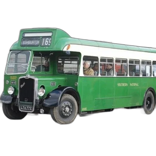 3d render, green, white, vintage, bus, route, number, 169 transparent PNG cut-out