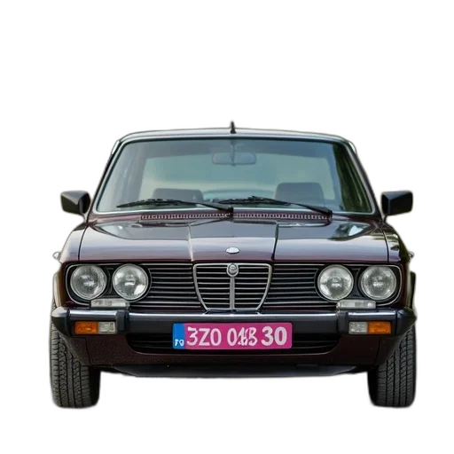 car, photorealistic, pink, tag, parked, front, gravel, road transparent PNG cut-out