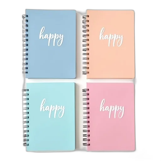 pastel, colorful, neon, set, four, spiral-bound, notebooks, word transparent PNG cut-out