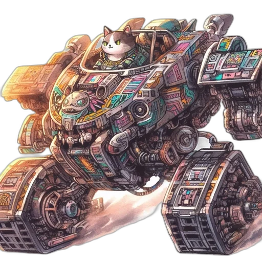 weapon, robot, car, concept art, watercolor, fantasy art, 3d render, outer space transparent PNG cut-out