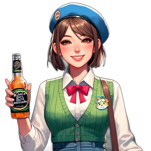 bottle, staff, dress, jacket, pixel art, concept art, anime, fantasy art transparent PNG cut-out
