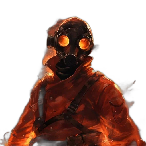 mask, jacket, robot, staff, concept art, cyberpunk, fantasy art, comic book art transparent PNG cut-out