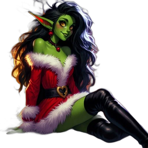 comic book art, fantasy art, concept art, elfin, figure, santa, suit, lounges transparent PNG cut-out