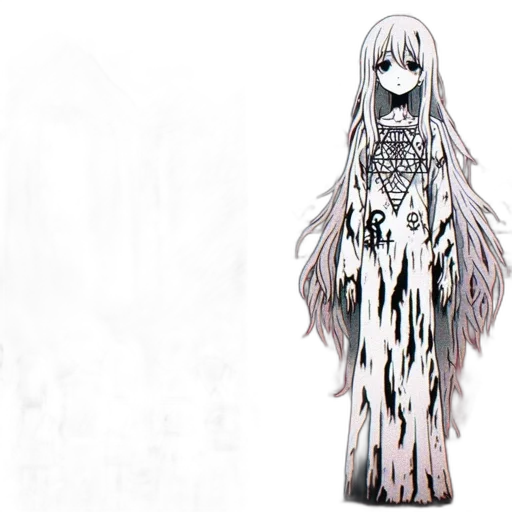 dress, hair, creature, concept art, fantasy art, anime, 3d render, monochrome transparent PNG cut-out