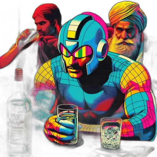 bottle, comic book art, concept art, pixel art, 3d render, neon, colorful, vibrant transparent PNG cut-out