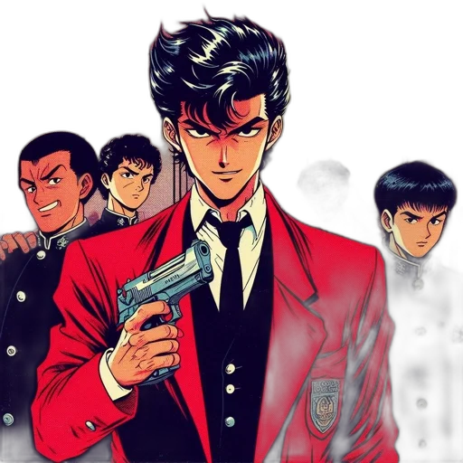 jacket, comic book art, concept art, cartoon, anime, red, school, office transparent PNG cut-out