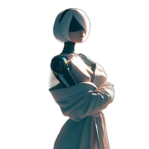 dress, robot, jacket, hat, concept art, 3d render, vaporwave, photorealistic transparent PNG cut-out