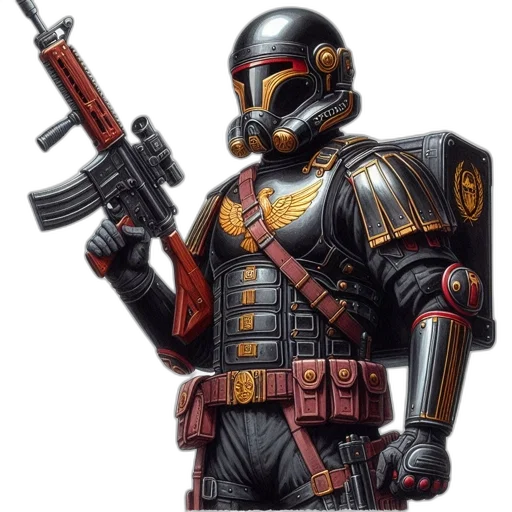 robot, weapon, concept art, comic book art, pixel art, fantasy art, individual, wearing transparent PNG cut-out