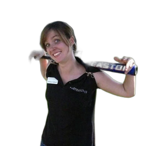 staff, bottle, weapon, photorealistic, woman, black, shirt, holds transparent PNG cut-out