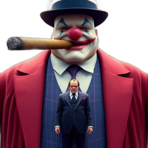 concept art, 3d render, photorealistic, comic book art, imposing, formally-attired, clown, air transparent PNG cut-out