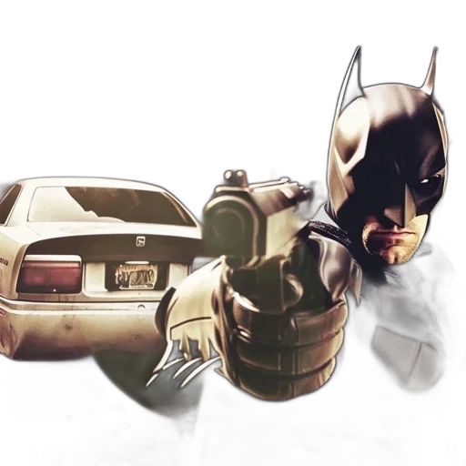 weapon, concept art, comic book art, photorealistic, 3d render, batman, stands, shadowed transparent PNG cut-out