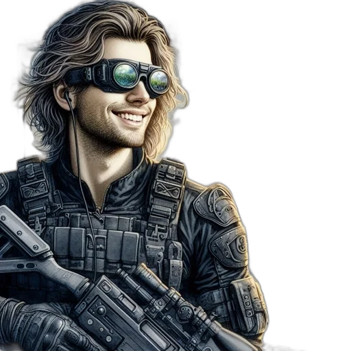 cyberpunk, concept art, comic book art, photorealistic, desolate, landscape, figure, sporting transparent PNG cut-out