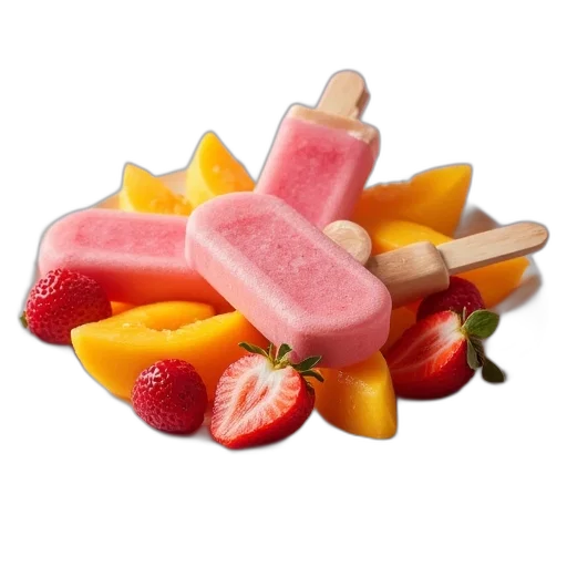 food, 3d render, photorealistic, fruity, ice, lollies, plate transparent PNG cut-out
