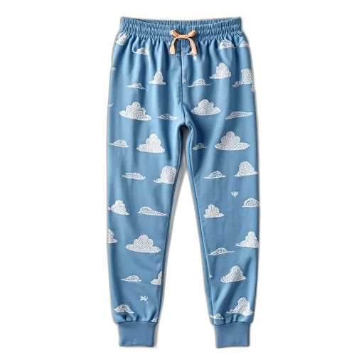blue, pastel, pair, patterned, pajama, pants, white, background transparent PNG cut-out
