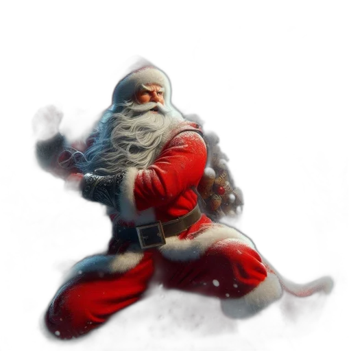 weapon, concept art, fantasy art, 3d render, photorealistic, santa, claus, confronts transparent PNG cut-out
