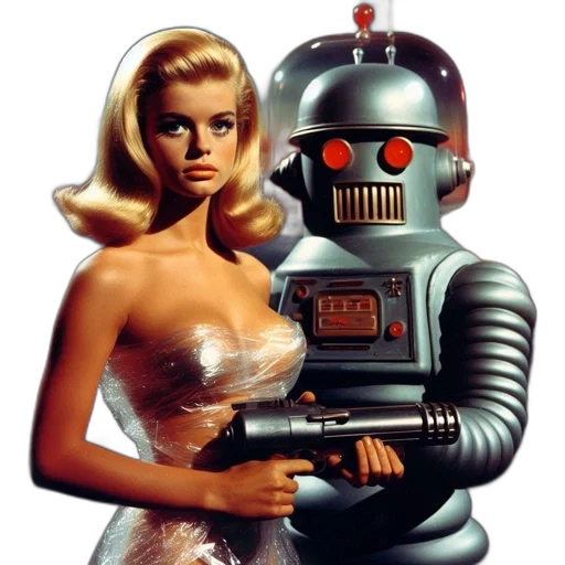robot, dress, comic book art, concept art, outer space, underwater, woman, vintage transparent PNG cut-out