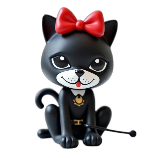 staff, cartoon, 3d render, concept art, black, cat, figurine, red transparent PNG cut-out