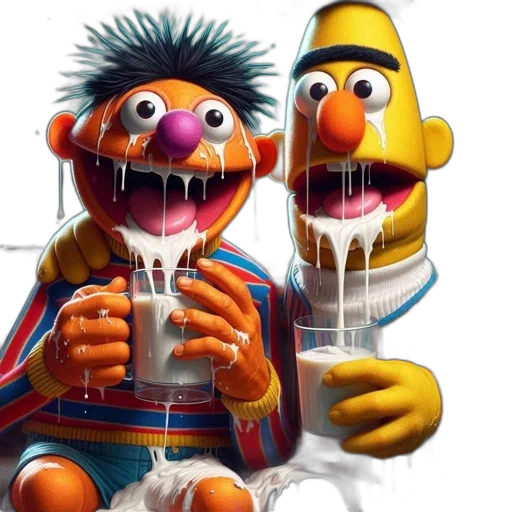 food, concept art, 3d render, bert, ernie, sesame, street, humorously transparent PNG cut-out