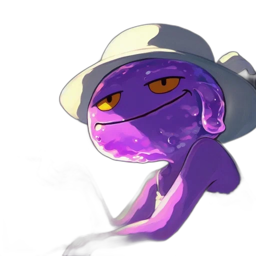 hat, creature, mask, staff, concept art, watercolor, fantasy art, vaporwave transparent PNG cut-out