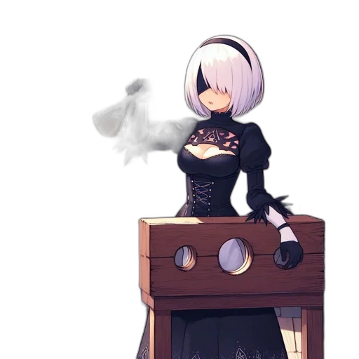 dress, robot, mask, weapon, concept art, pixel art, fantasy art, anime transparent PNG cut-out