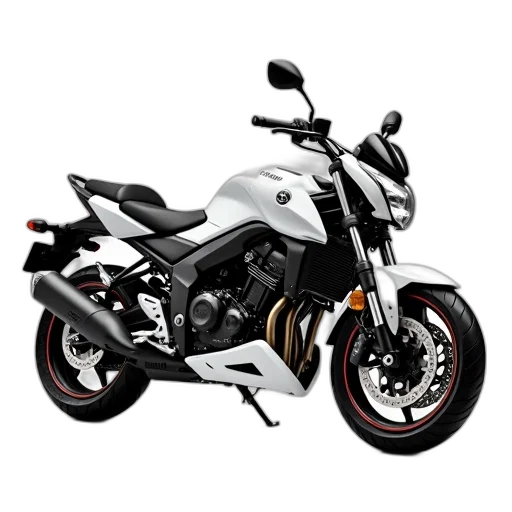 photorealistic, 3d render, concept art, white, black, yamaha, motorcycle, sleek transparent PNG cut-out