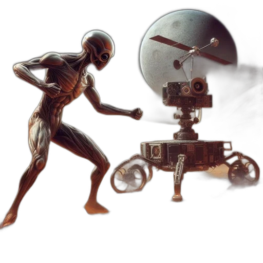 robot, weapon, concept art, 3d render, comic book art, outer space, alien, creature transparent PNG cut-out