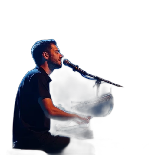 watercolor, photorealistic, concept art, cartoon, fog, blue, musician, performing transparent PNG cut-out