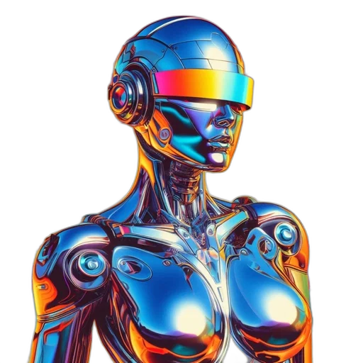 robot, face, dress, cyberpunk, concept art, vaporwave, pixel art, neon lights transparent PNG cut-out