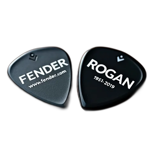 3d render, two, guitar, picks, displayed, brown, surface, first transparent PNG cut-out