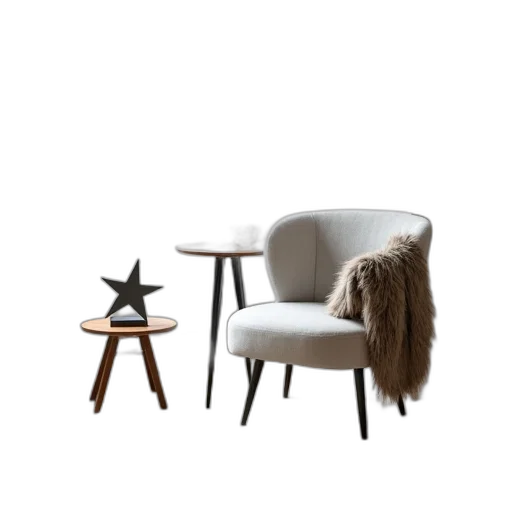 furniture, hair, 3d render, photorealistic, earth tones, monochrome, dark, modern transparent PNG cut-out