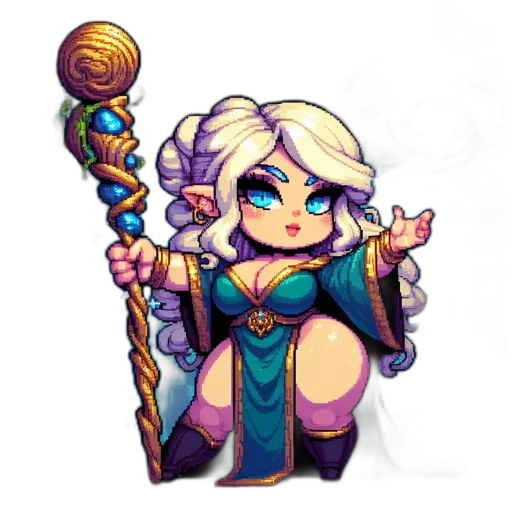staff, fantasy art, pixel art, concept art, cartoon, female, fantasy, character transparent PNG cut-out