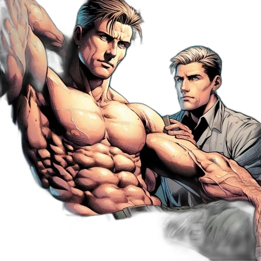 comic book art, concept art, cartoon, two, men, pose, lit, space transparent PNG cut-out