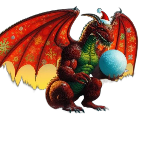 dragon, staff, fantasy art, concept art, pixel art, 3d render, christmas-y, scene transparent PNG cut-out