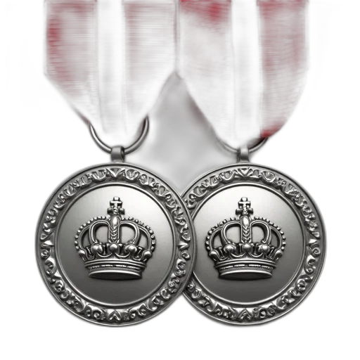 crown, jewelry, 3d render, pair, silver, medals, red, ribbon transparent PNG cut-out