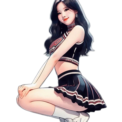 dress, cartoon, fantasy art, concept art, pixel art, monochrome, cheerleader, black transparent PNG cut-out