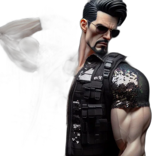 weapon, concept art, cyberpunk, fantasy art, 3d render, imposing, figure, stands transparent PNG cut-out