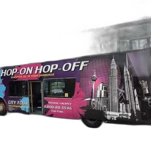concept art, colorful, double-decker, bus, hop, off, written, featuring transparent PNG cut-out