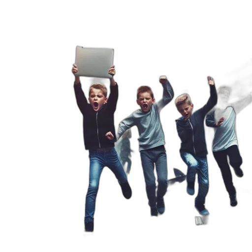 3d render, children, run, exuberantly, down, cobblestone, european, street transparent PNG cut-out