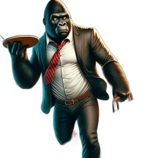 jacket, animal, staff, concept art, comic book art, anthropomorphic, gorilla, donning transparent PNG cut-out