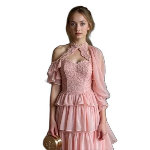 dress, jewelry, photorealistic, 3d render, concept art, pastel, young, woman transparent PNG cut-out
