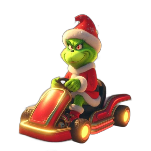 car, 3d render, concept art, photorealistic, animated, grinch, donning, santa transparent PNG cut-out