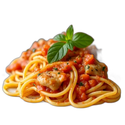 food, photorealistic, 3d render, pasta, chicken, sauce, photo transparent PNG cut-out