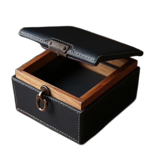 furniture, black, leather, wood, gift, box, key, compartment transparent PNG cut-out