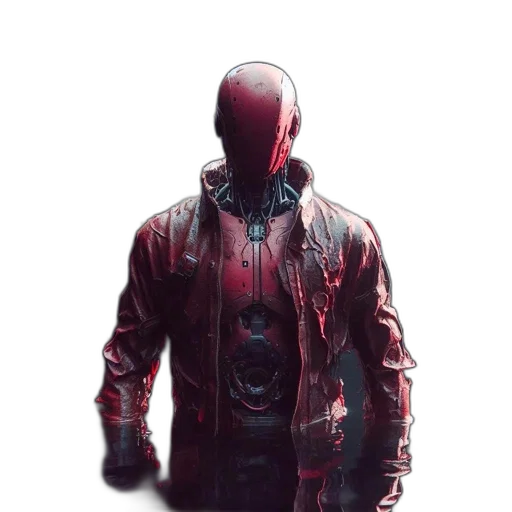 jacket, mask, robot, face, concept art, cyberpunk, 3d render, comic book art transparent PNG cut-out