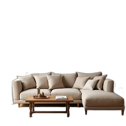 furniture, 3d render, photorealistic, earth tones, cozy, living, room, beige transparent PNG cut-out