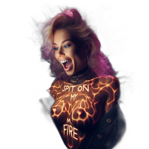 jacket, concept art, fantasy art, comic book art, pixel art, neon lights, fire, woman transparent PNG cut-out